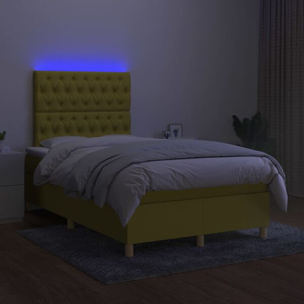 vidaXL Sommier &agrave; lattes de lit et matelas et LED Vert 120x200 cm Tissu