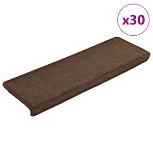 vidaXL Tapis d'escalier 30 pi&egrave;ces 65 x 21 x 4 cm Marron caf&eacute; Bord rectangulaire