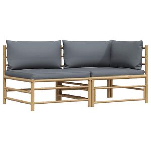 vidaXL Salon de jardin 2 pcs avec coussins gris fonc&eacute; Bambou