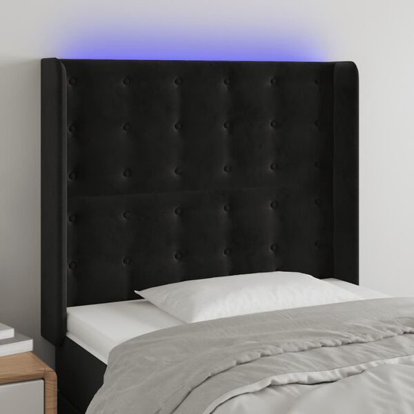 vidaXL T&ecirc;te de lit &agrave; LED Noir 83x16x118/128 cm Velours