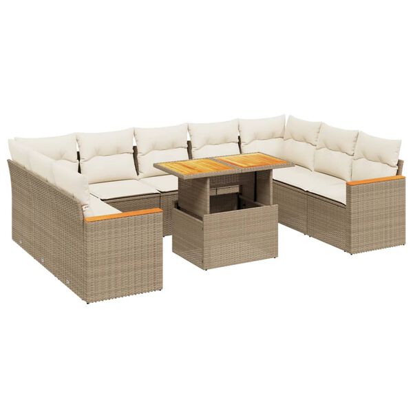 vidaXL Salon de jardin avec coussins 10 pcs beige r&eacute;sine tress&eacute;e