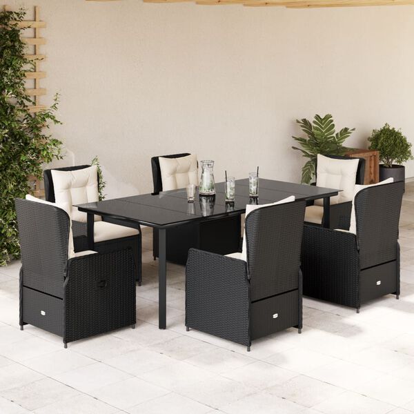 vidaXL Ensemble &agrave; manger de jardin coussins 7pcs Noir R&eacute;sine tress&eacute;e