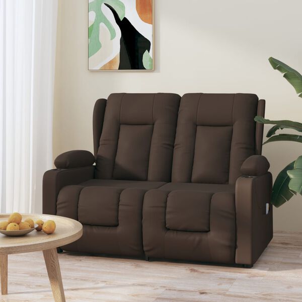 vidaXL Fauteuil inclinable porte-gobelets 2 places marron similicuir