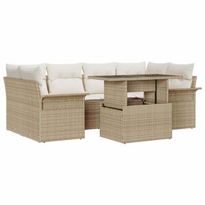 vidaXL Ensemble de canap&eacute; de jardin 7 pcs Beige Poly Rattan