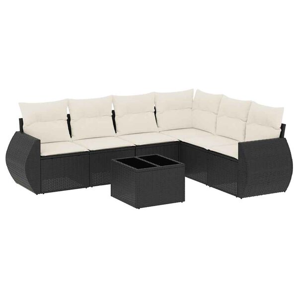 vidaXL Salon de jardin 7 pcs avec coussins noir r&eacute;sine tress&eacute;e
