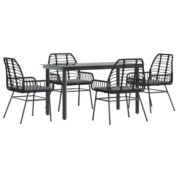 vidaXL Ensemble &agrave; manger de jardin et coussins 5 pcs noir rotin verre