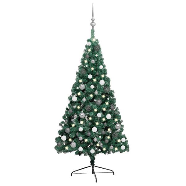 vidaXL Demi-arbre de No&euml;l artificiel pr&eacute;-&eacute;clair&eacute; et boules vert 240 cm