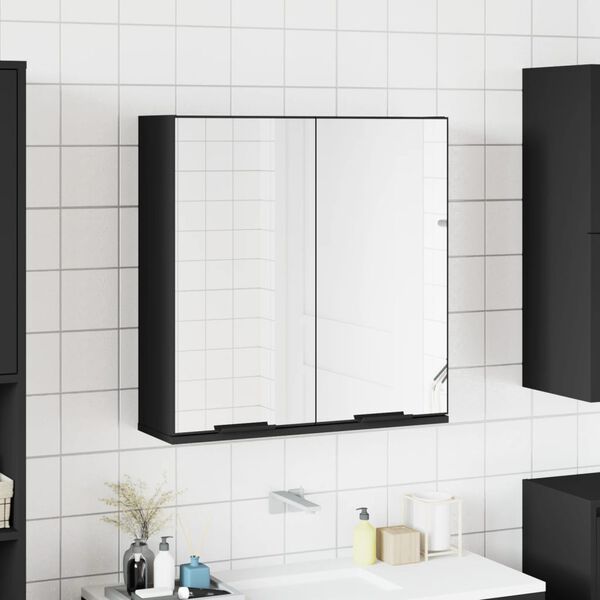 vidaXL Armoire à miroir de salle de bain noir bois d’ingénierie