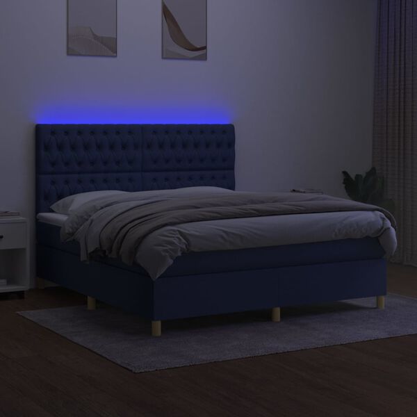 vidaXL Sommier &agrave; lattes de lit et matelas et LED Bleu 180x200 cm Tissu