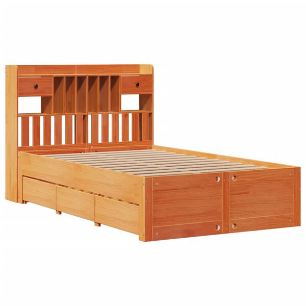 vidaXL Lit biblioth&egrave;que sans matelas cire marron 135x190 cm pin massif
