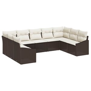 vidaXL Ensemble de canap&eacute; de jardin 9 pcs Marron et Cr&egrave;me polyrotin