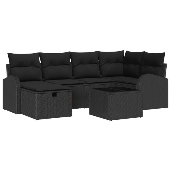 vidaXL Ensemble de canap&eacute; de jardin 7 pcs Noir 234 x 124 x 85 cm