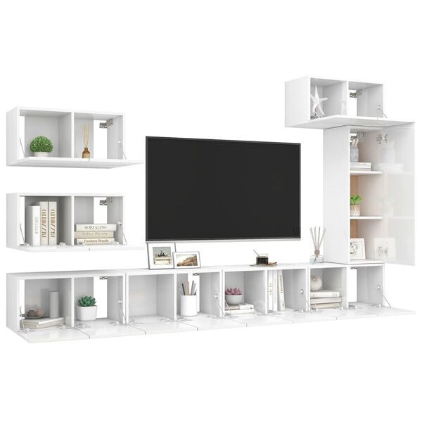 vidaXL Ensemble de meubles TV 8 pcs Blanc brillant Bois d'ing&eacute;nierie
