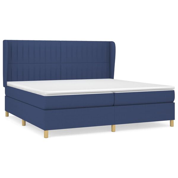 vidaXL Sommier &agrave; lattes de lit avec matelas Bleu 200x200 cm Tissu