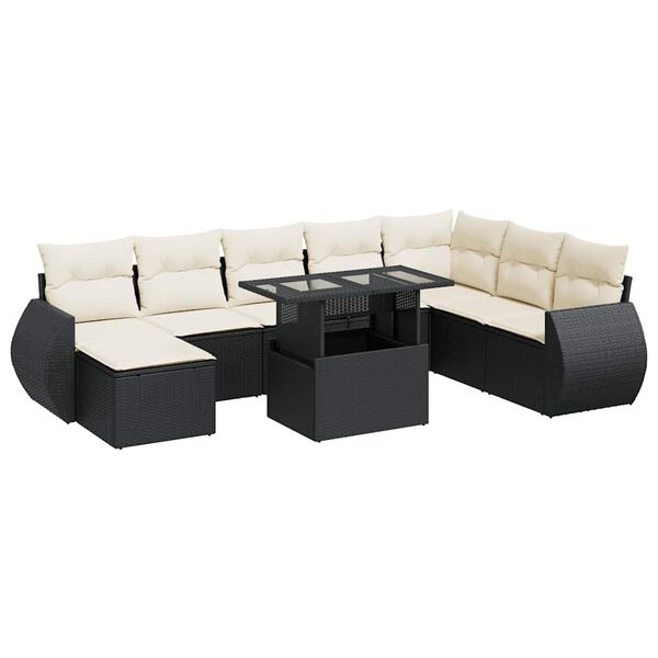 vidaXL Salon de jardin 9 pcs avec coussins noir r&eacute;sine tress&eacute;e
