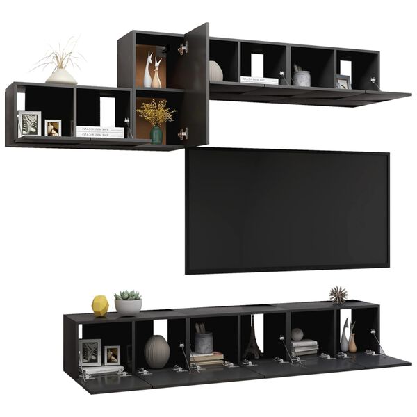 vidaXL Ensemble de meuble TV 7 pcs Gris Bois d&rsquo;ing&eacute;nierie