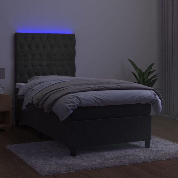 vidaXL Sommier &agrave; lattes de lit et matelas et LED Gris fonc&eacute; 80x200 cm