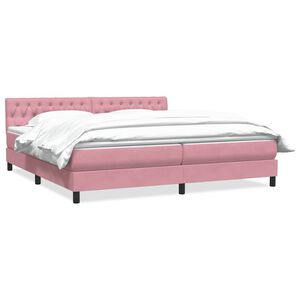 vidaXL Sommier &agrave; lattes de lit avec matelas rose 180x210 cm velours