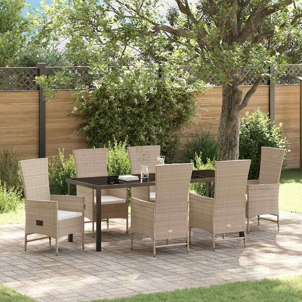 vidaXL Ensemble de salle &agrave; manger pour jardin 7 pcs Beige polyrotin