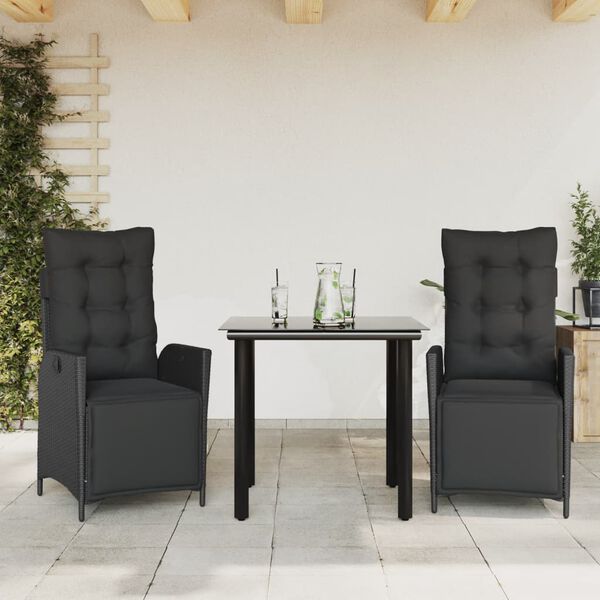 vidaXL Ensemble &agrave; manger de jardin avec coussins 3 pcs Noir