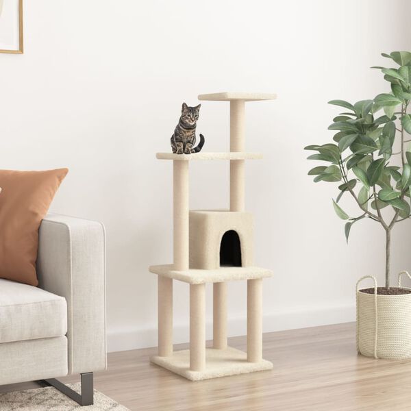vidaXL Arbre &agrave; chat avec griffoirs en sisal Cr&egrave;me 105 cm
