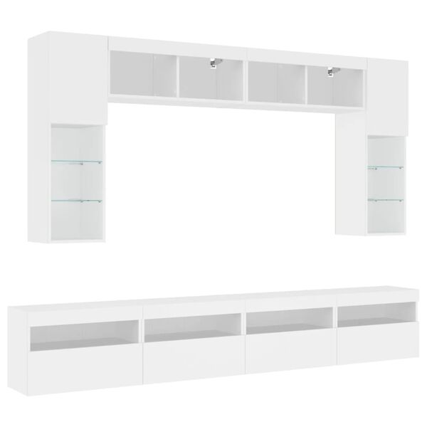 vidaXL Ensemble de meubles TV muraux 8 pcs avec lumi&egrave;res LED blanc