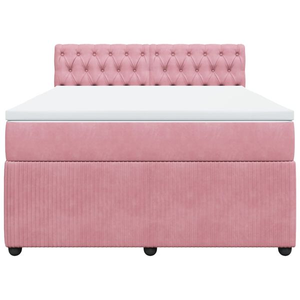 vidaXL Sommier &agrave; lattes de lit avec matelas Rose 140x200 cm Velours