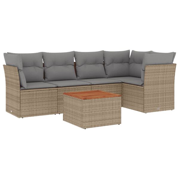 vidaXL Salon de jardin avec coussins 6 pcs beige r&eacute;sine tress&eacute;e