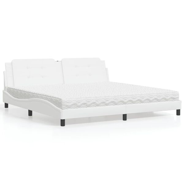 vidaXL Lit avec matelas Zadar blanc 200x200 cm similicuir