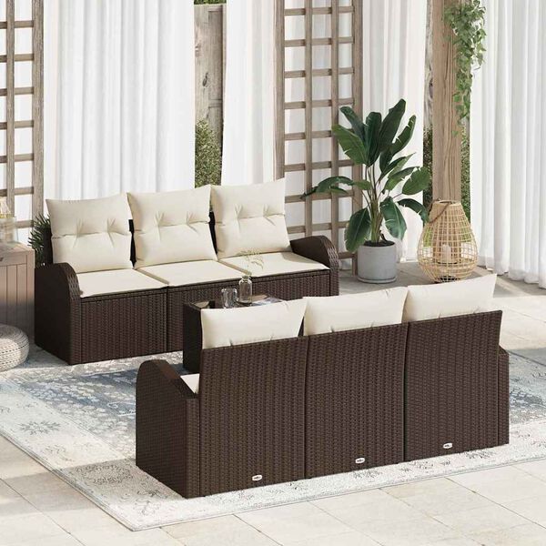 vidaXL Ensemble de canap&eacute; de jardin avec coussin 7 pcs Marron et Cr&egrave;me