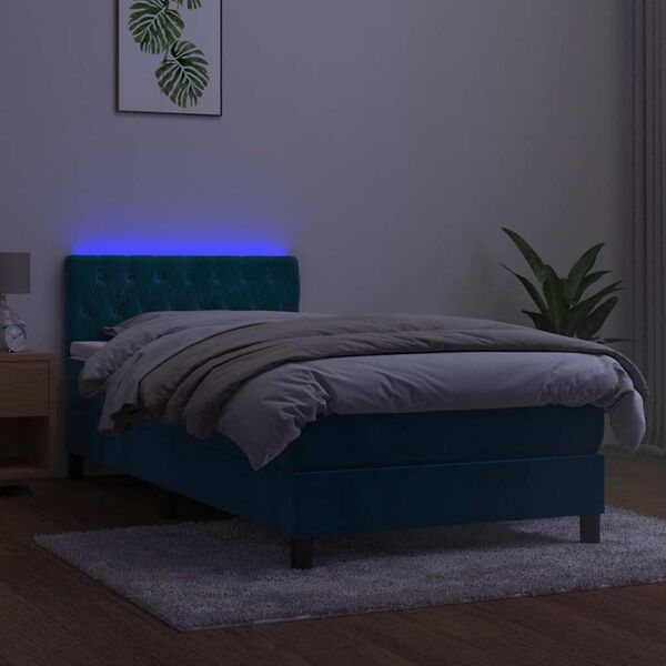 vidaXL Sommier &agrave; lattes de lit avec matelas et LED Bleu fonc&eacute; 90x190cm