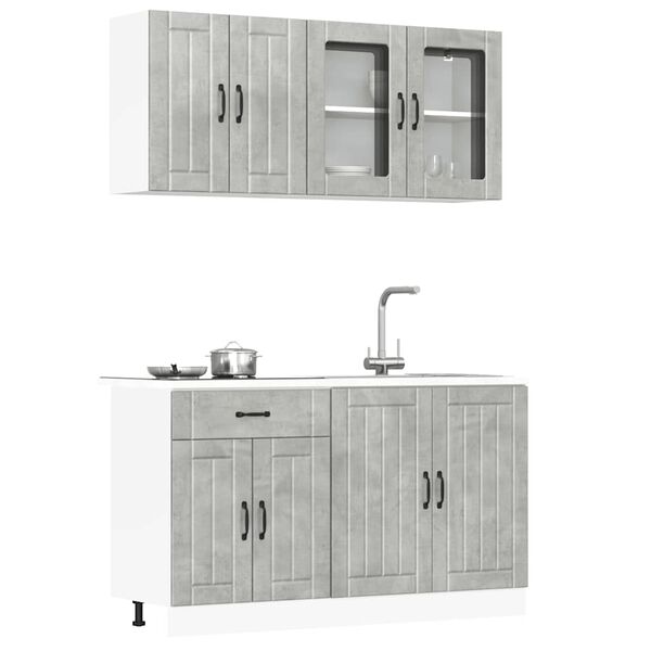 vidaXL Ensemble de 4 meubles de cuisine "Lucca" en bois d'ing&eacute;nierie gris b&eacute;ton