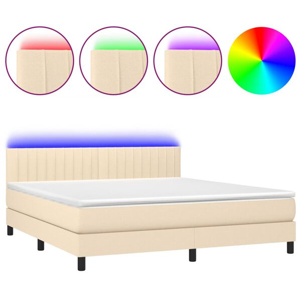 vidaXL Sommier &agrave; lattes de lit avec matelas LED Cr&egrave;me 180x200 cm Tissu