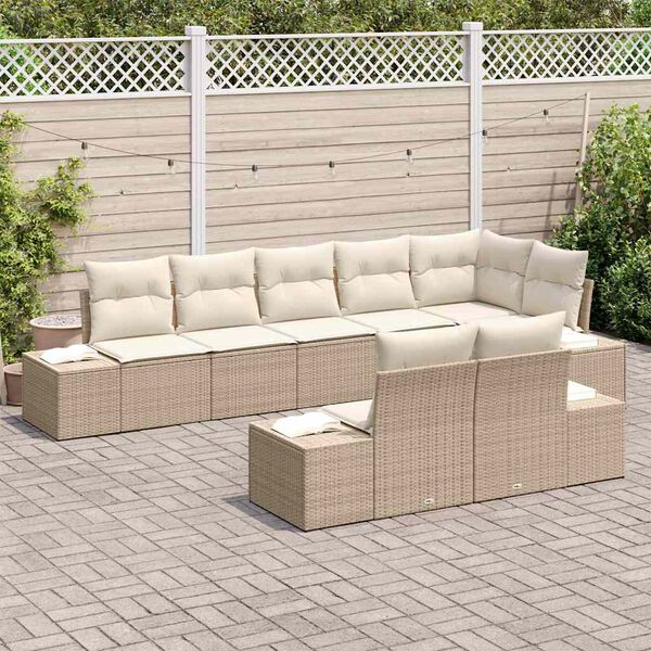 vidaXL Ensemble de canap&eacute; de jardin 8 pcs Beige et cr&egrave;me Poly rotin
