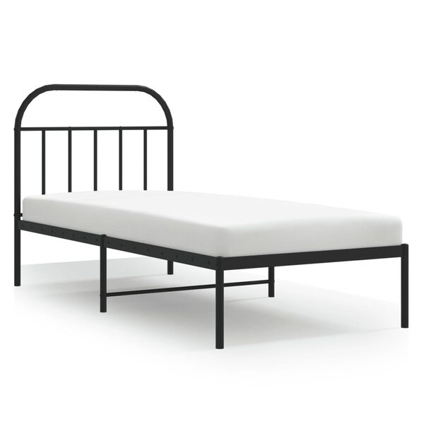 vidaXL Cadre de lit m&eacute;tal sans matelas avec t&ecirc;te de lit noir 90x190 cm