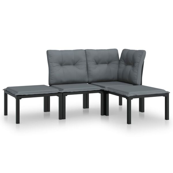 vidaXL Salon de jardin 4 pcs noir et gris r&eacute;sine tress&eacute;e