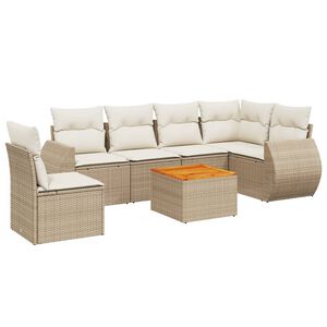 vidaXL Salon de jardin avec coussins 7 pcs beige r&eacute;sine tress&eacute;e