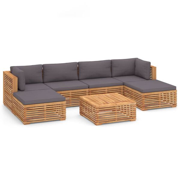 vidaXL Salon de jardin 7 pcs avec coussin gris fonc&eacute; bois de teck