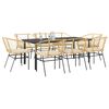 vidaXL Ensemble à manger jardin coussins 9pcs marron poly rotin verre