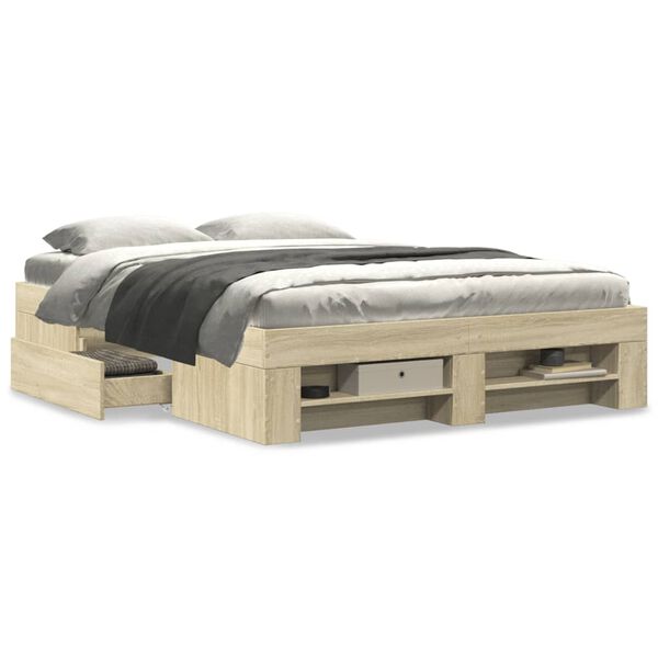 vidaXL Cadre de lit sans matelas chêne sonoma 135x190 cm