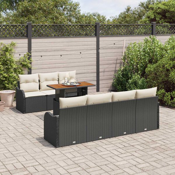 vidaXL Ensemble de canap&eacute; de jardin avec coussin 8 pcs Noir et cr&egrave;me