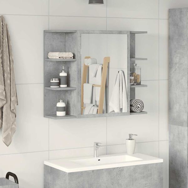 vidaXL Armoire &agrave; miroir de bain Gris b&eacute;ton 80x20,5x64 cm Agglom&eacute;r&eacute;