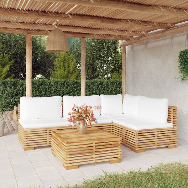 vidaXL Salon de jardin 5 pcs avec coussins Bois de teck solide