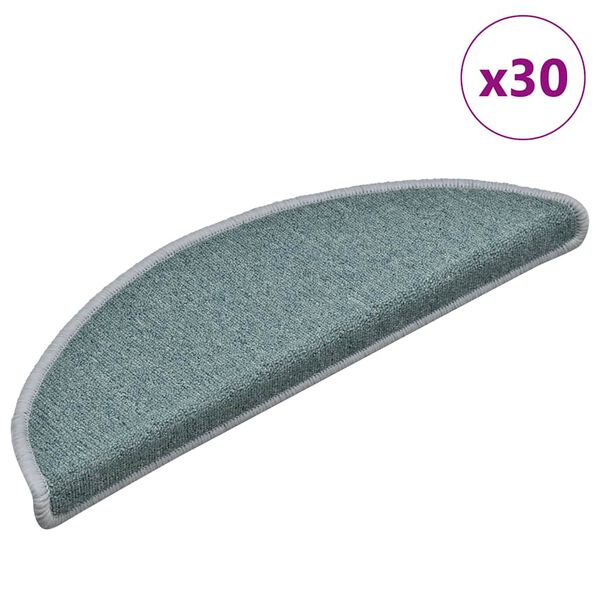 vidaXL Tapis d'escalier 30 pi&egrave;ces 56 x 17 x 3 cm Bleu mer Demi-rond
