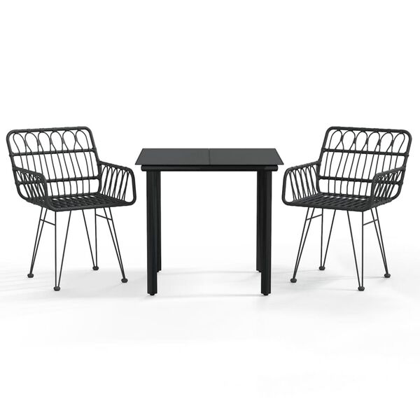 vidaXL Ensemble à manger de jardin 3 pcs Noir Résine tressée