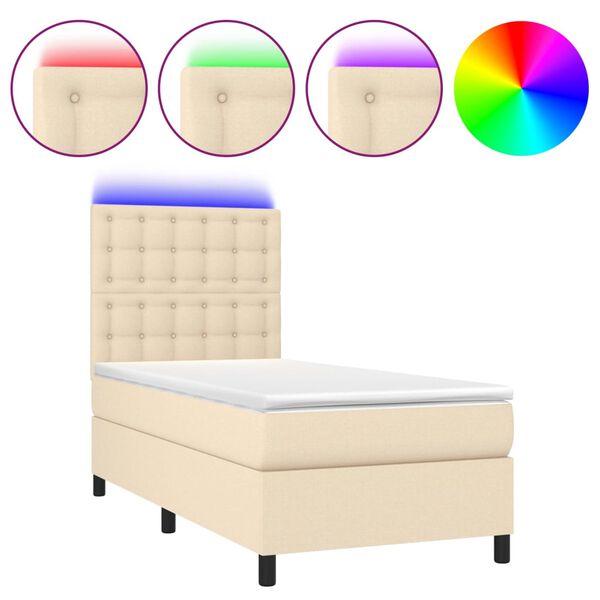 vidaXL Sommier &agrave; lattes de lit et matelas et LED Cr&egrave;me 90x190 cm Tissu