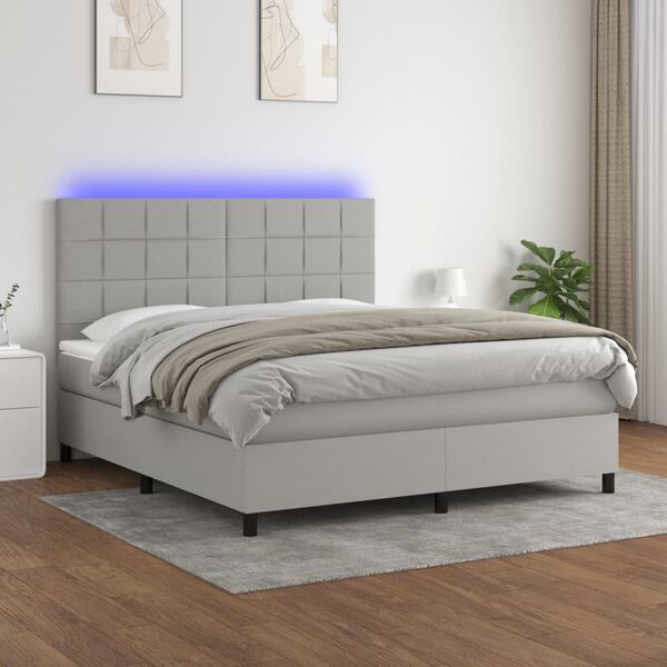 vidaXL Sommier &agrave; lattes de lit et matelas et LED Gris clair 180x200 cm