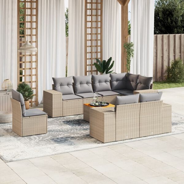 vidaXL Salon de jardin avec coussins 9 pcs beige r&eacute;sine tress&eacute;e