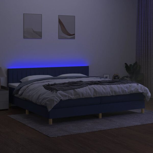 vidaXL Sommier &agrave; lattes de lit et matelas et LED Bleu 200x200 cm Tissu