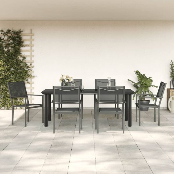 vidaXL Ensemble &agrave; manger de jardin 7 pcs noir textil&egrave;ne et acier